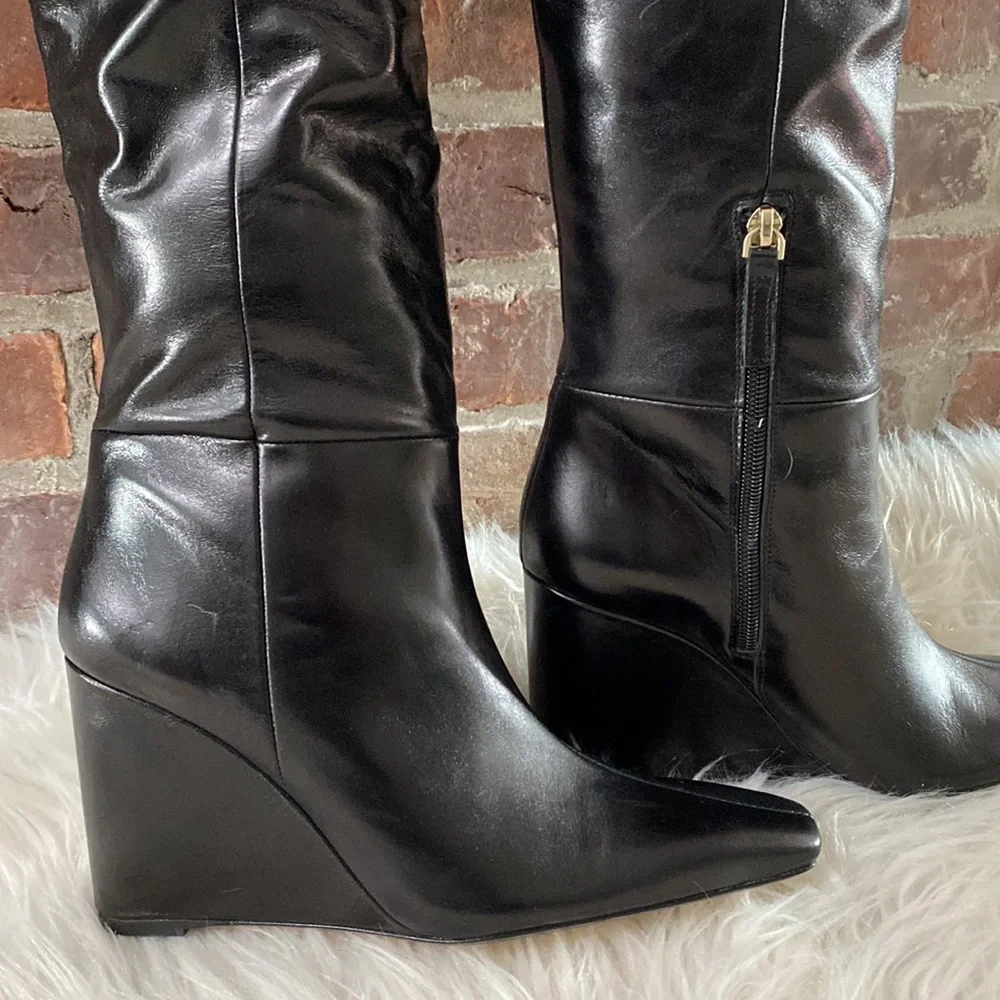 NWT Zara Leather Over The Knee Wedge Heel Boots, Size 7.5 - Picture 13 of 17